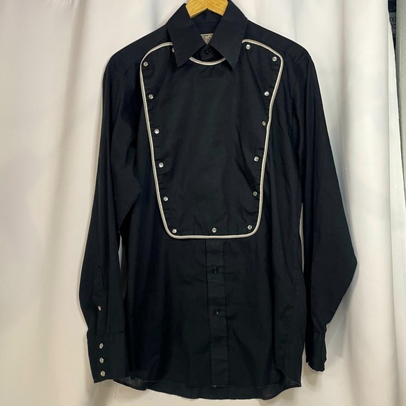 Panhandle Slim Other - VTG Western Trends by Panhandle Slim Black Pearl Snap Bib Shirt w/ white trim